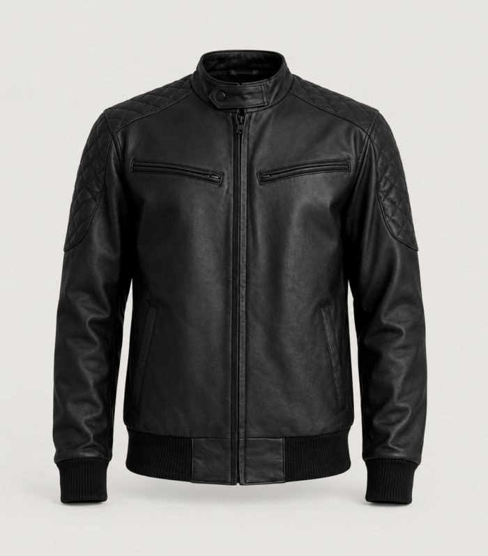 Novyxe Onyx Quilted Leather Bomber Jacket